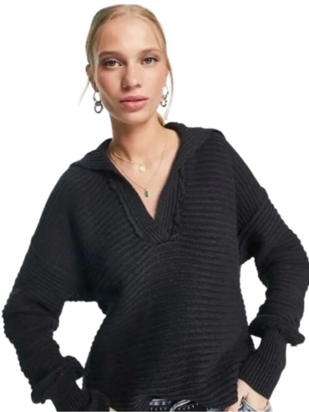 Free People Marlie deep v ribbed sweater